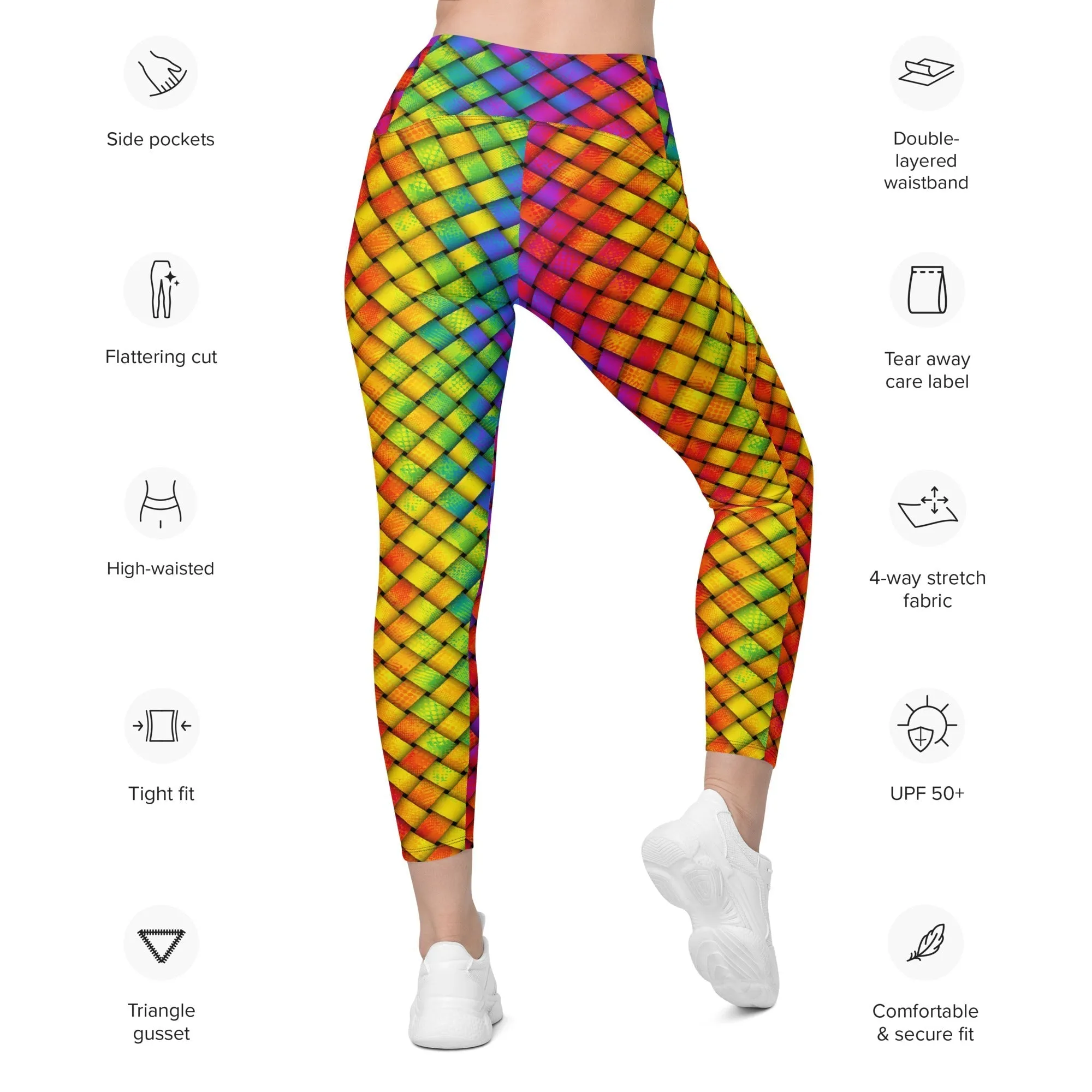 3D Rainbow Pattern Leggings With Pockets