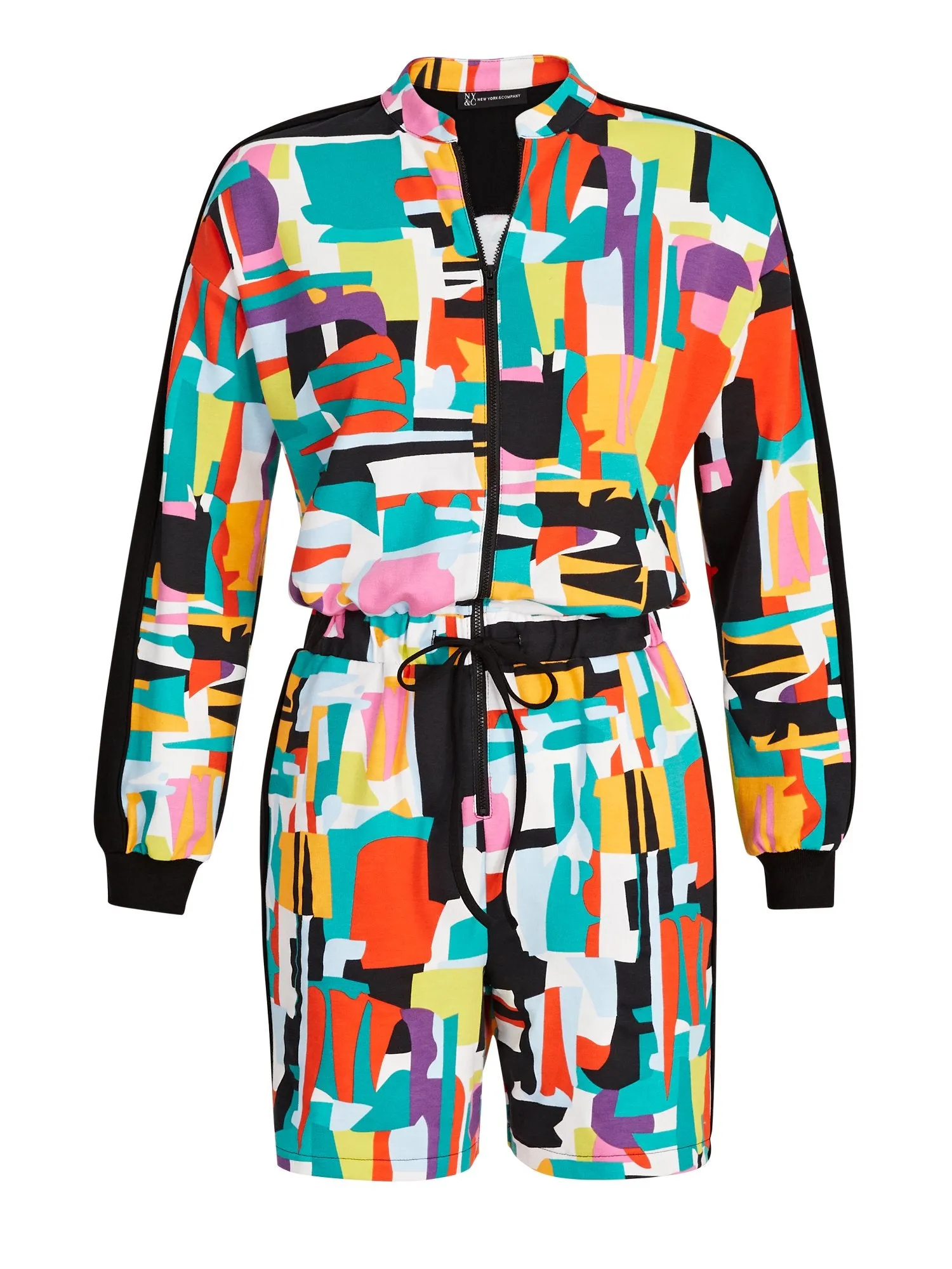 Abstract Zip-Front French Terry Bermuda Romper - The NY&C Legacy Collection