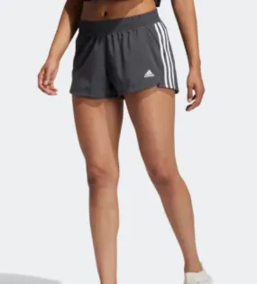 adidas Women's Pacer Aeroready Gray & White 3 Stripe Athletic Running Shorts