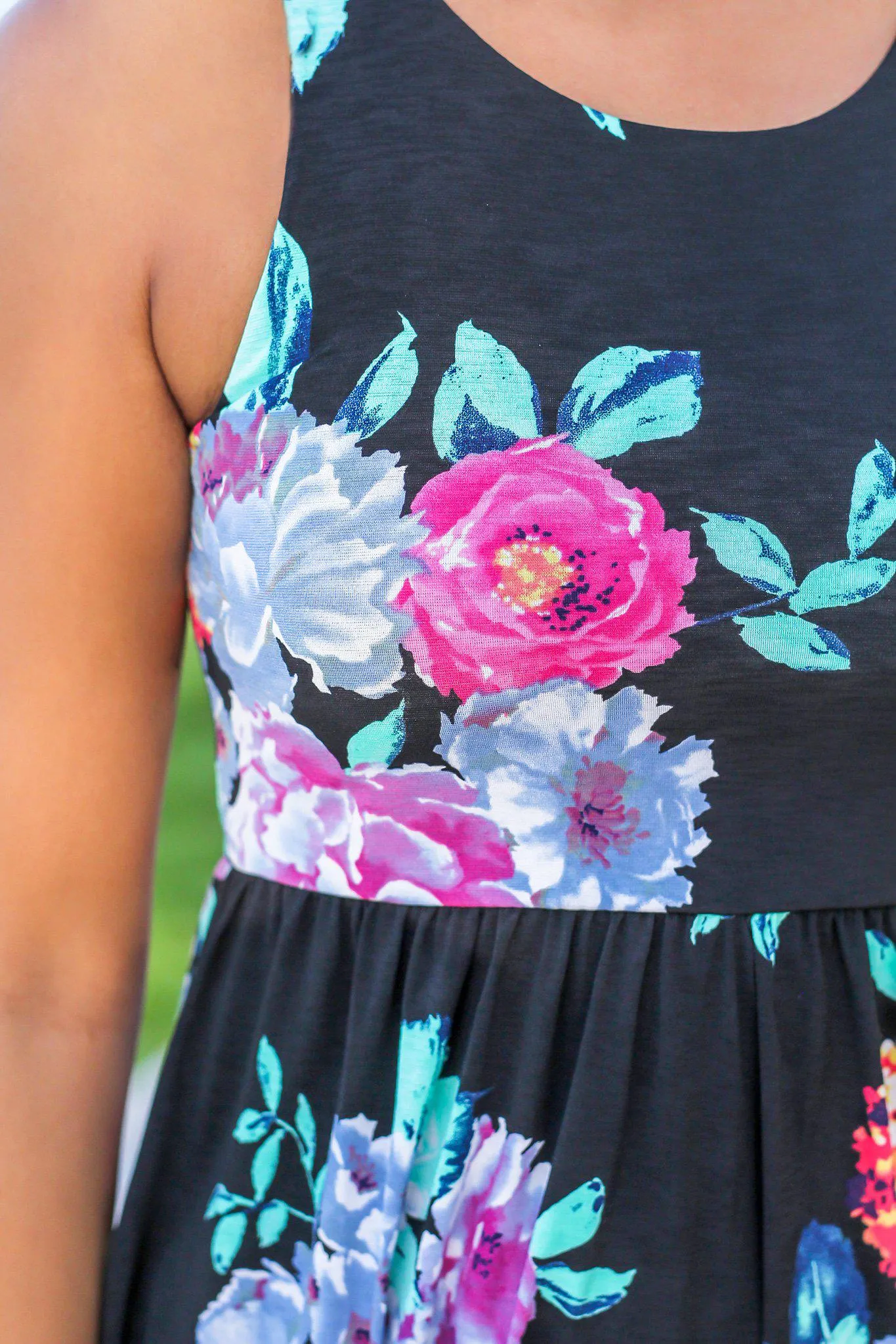 Black Floral Racerback Short Dress