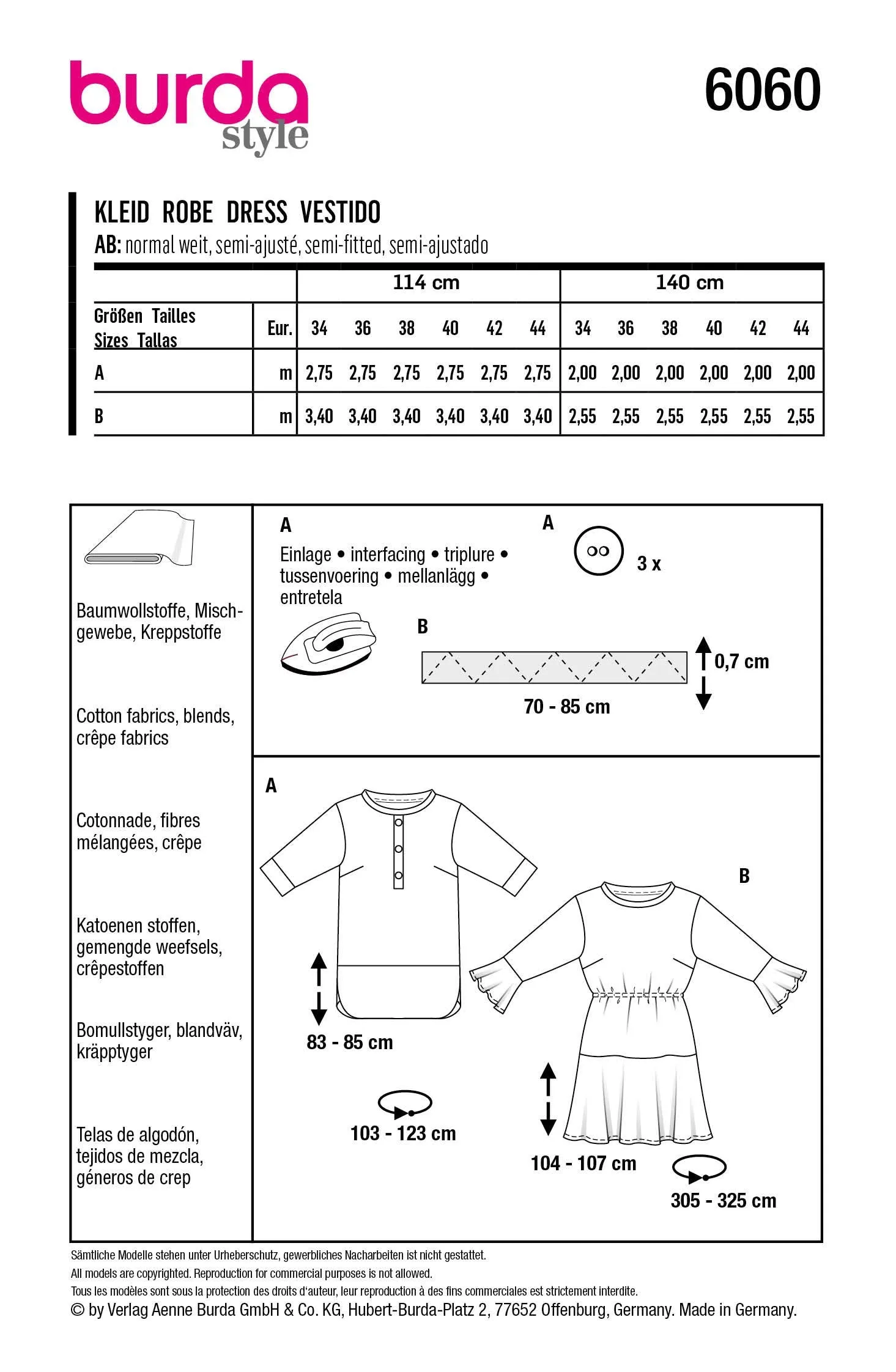 Burda Sewing Pattern 6060 Tunic Top and Dresses