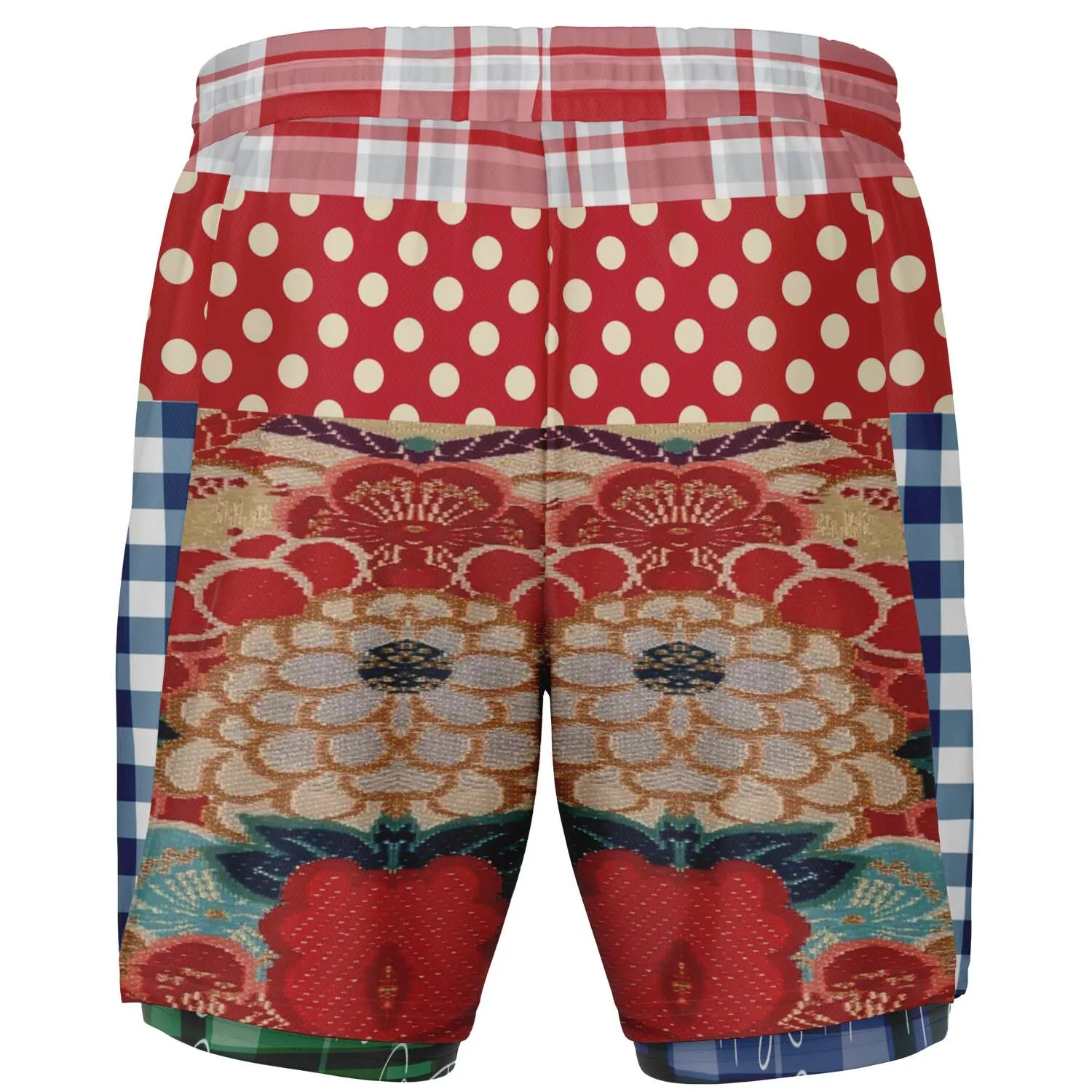 Busan Fleur Floral Plaid Patchwork Compression Activity Shorts