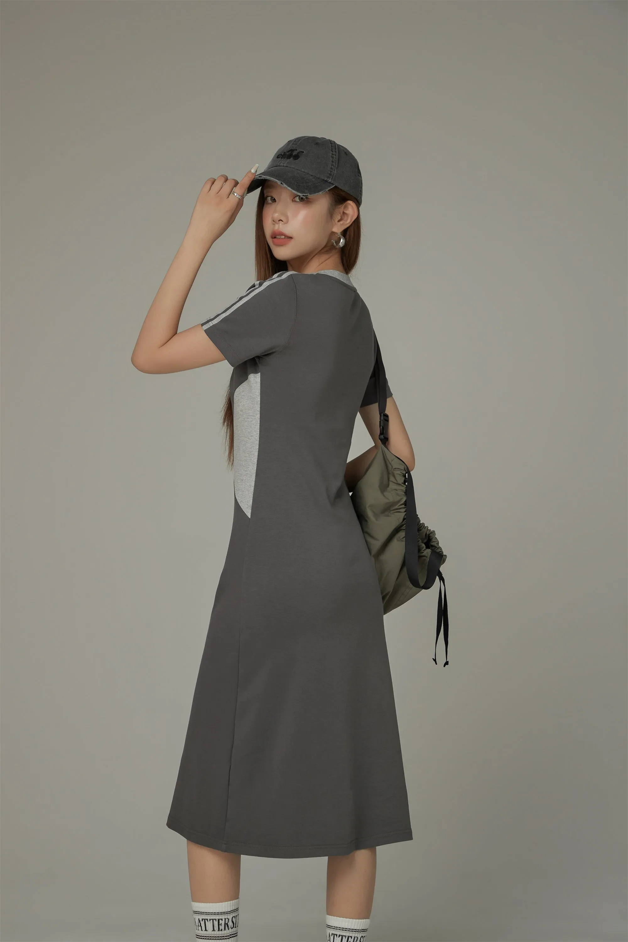 Color Matching Sporty Long Dress