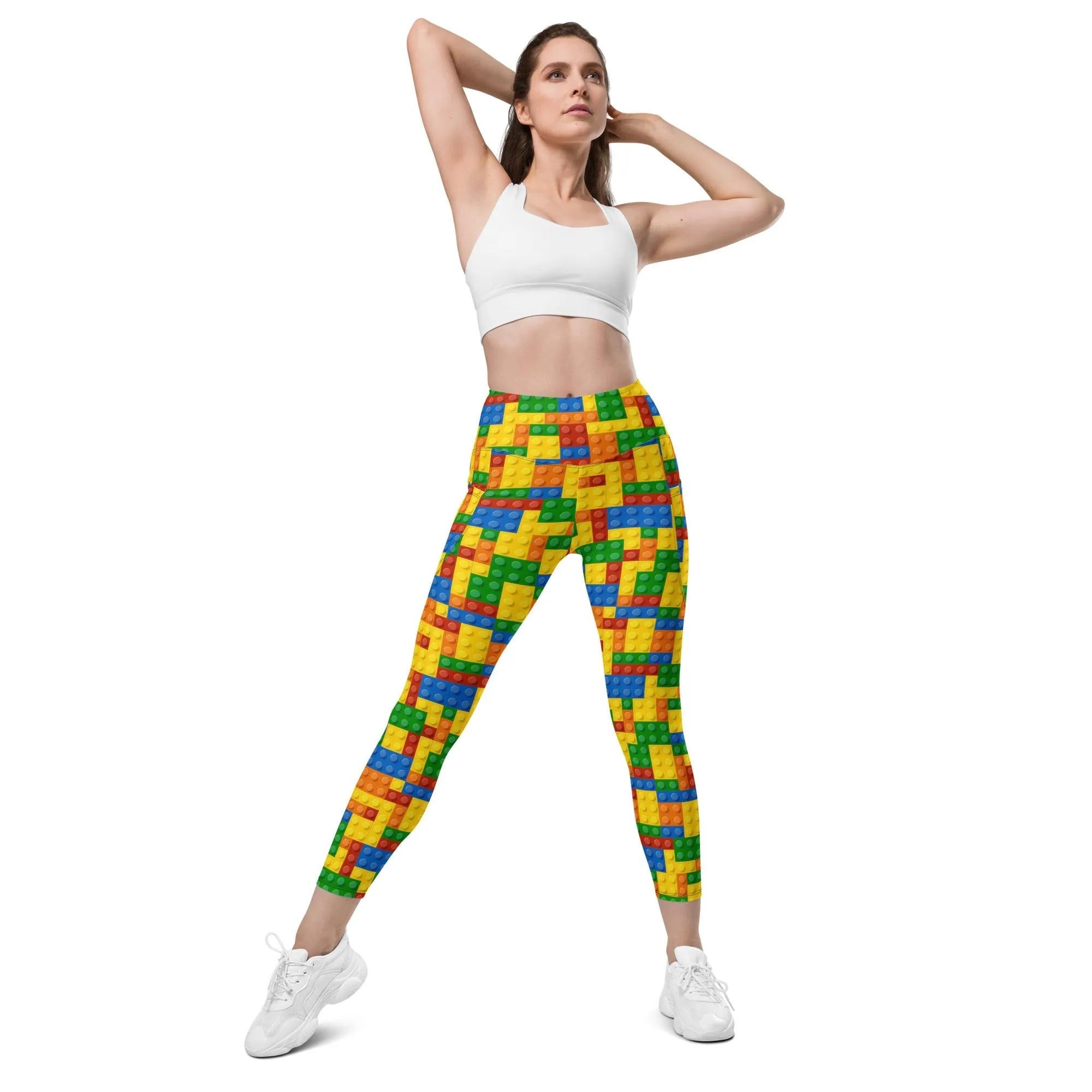 Colorful Blocks Leggings With Pockets