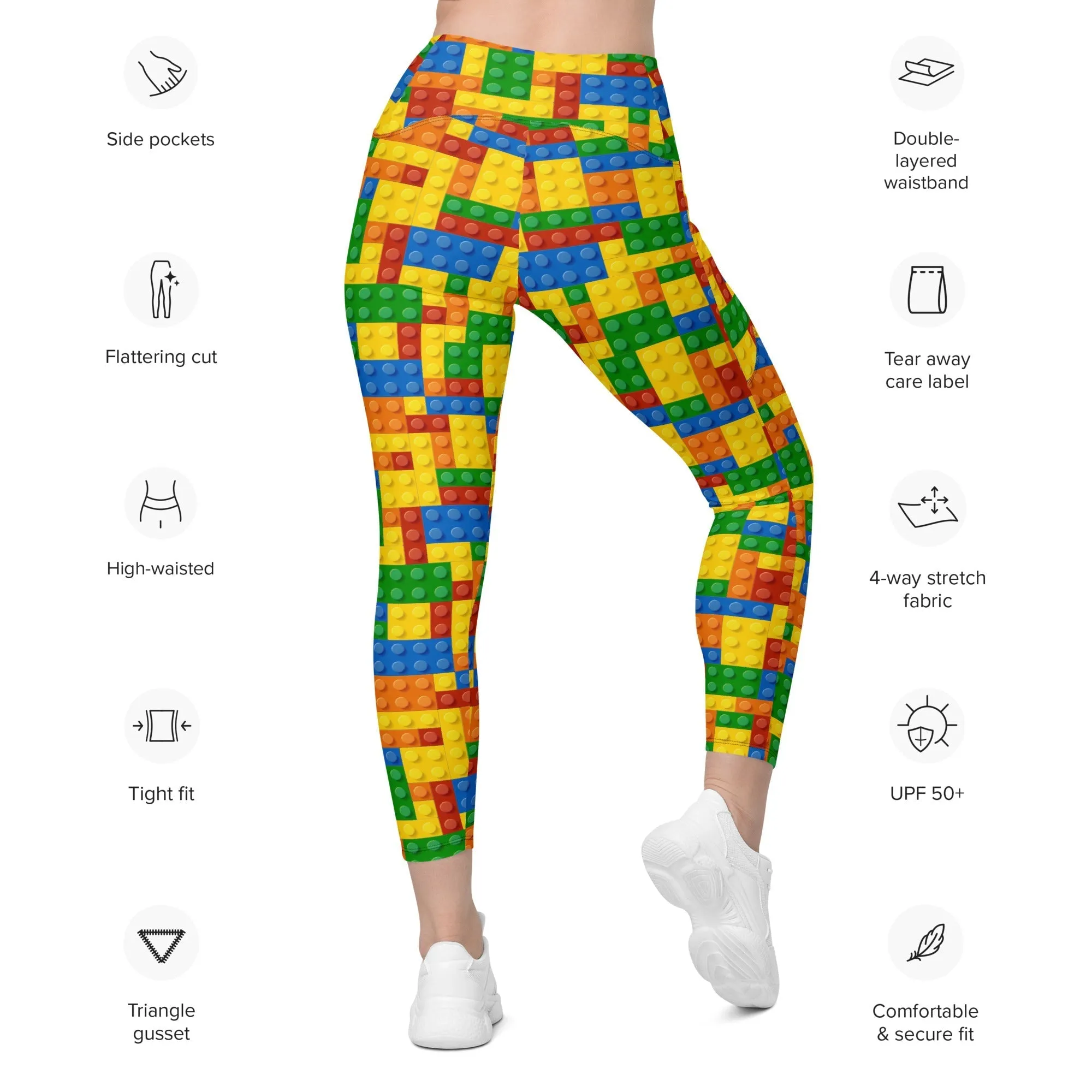 Colorful Blocks Leggings With Pockets