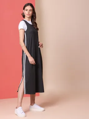 COTTON LYCRA DOUBLER DRESS W/ SPORTY SIDE STRIPES