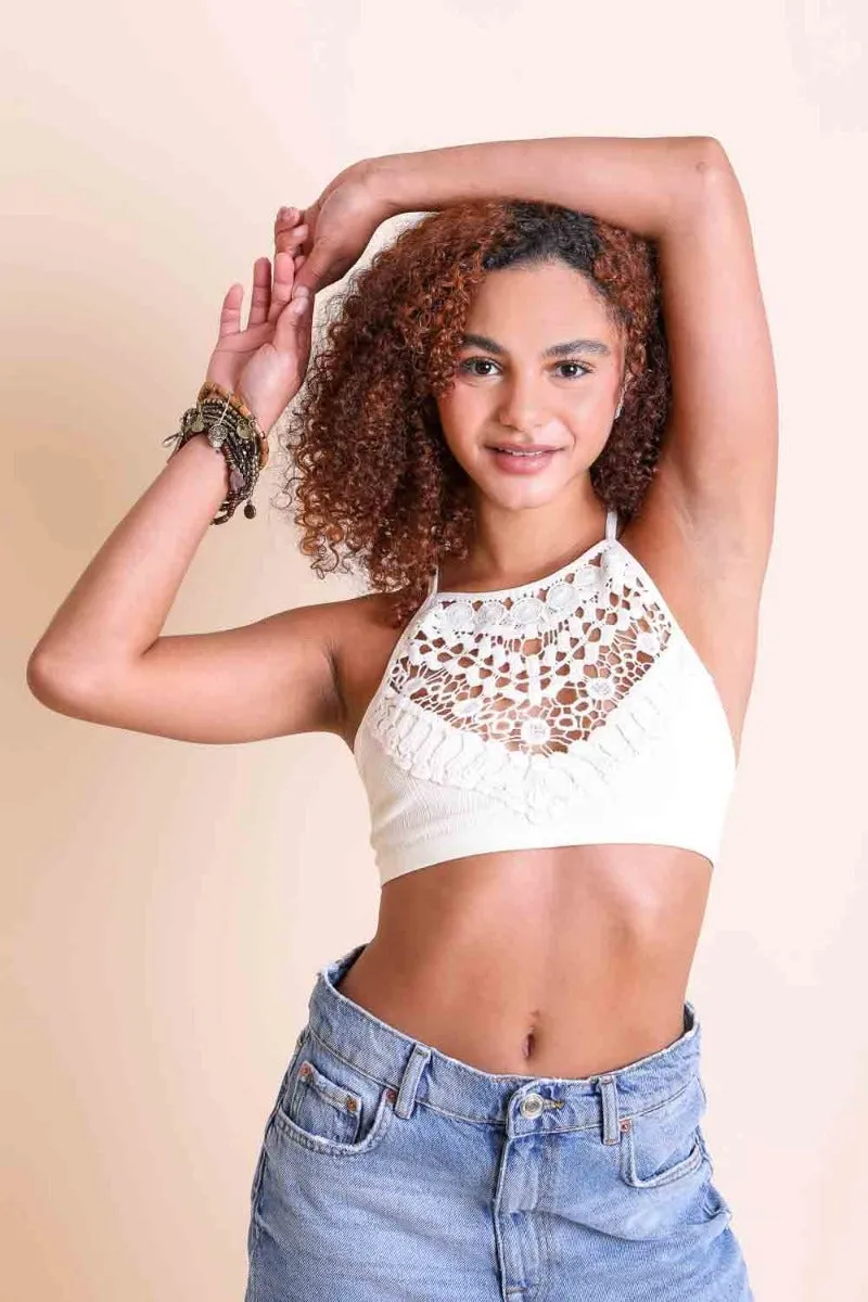 Crochet Lace High Neck Crop Top