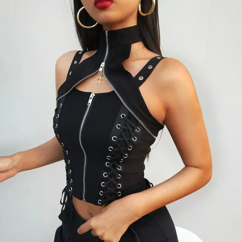 Dark Sexy Harajuku Streetwear High Waist Bandage Rave Crop Top