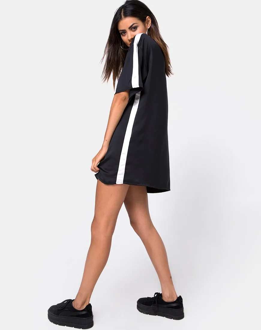 Dore T-Shirt Dress in Black with Ivory Stripe