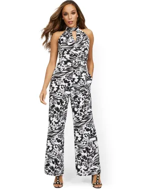 Floral-Print Halter Wide-Leg Jumpsuit