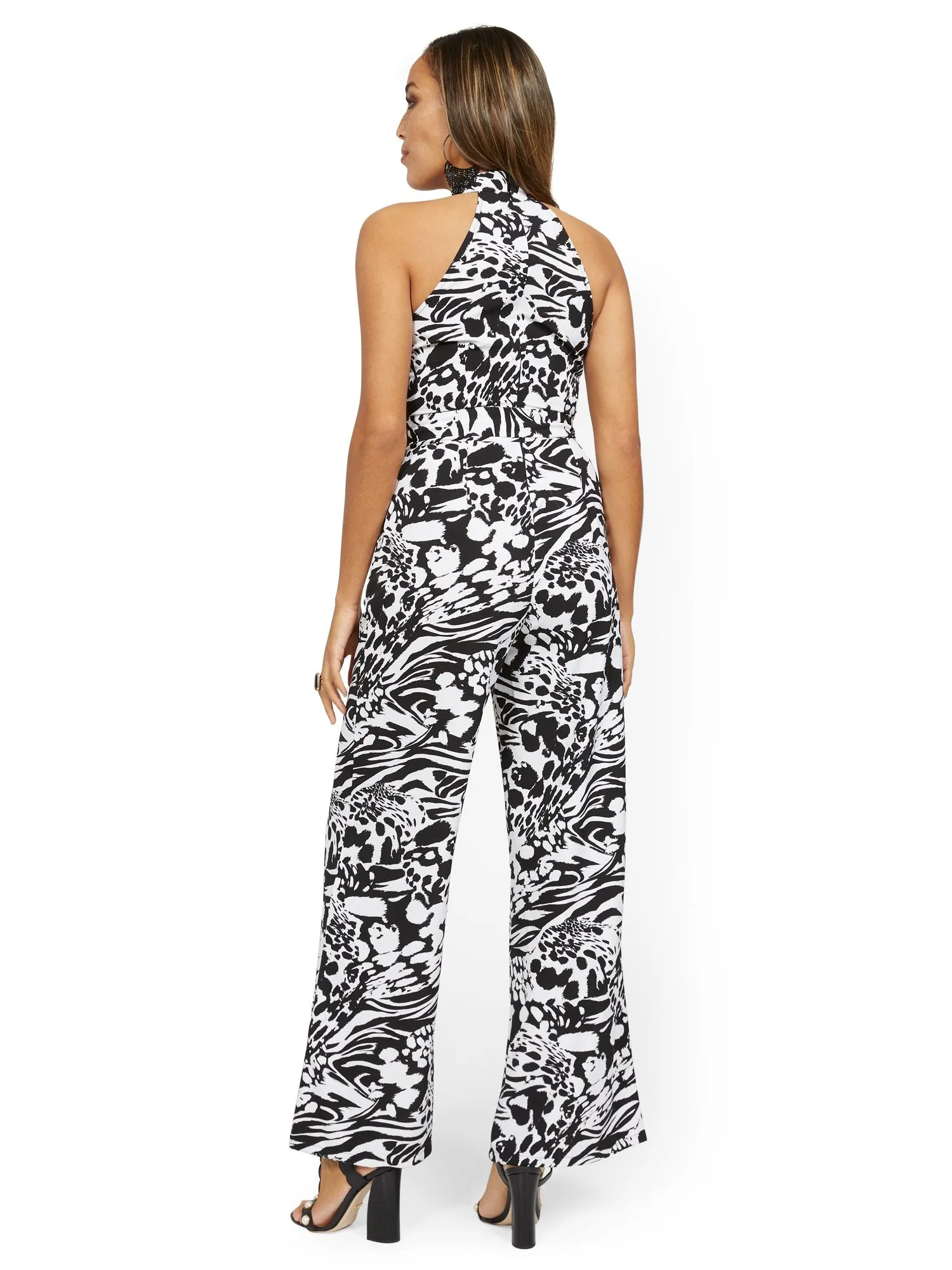 Floral-Print Halter Wide-Leg Jumpsuit