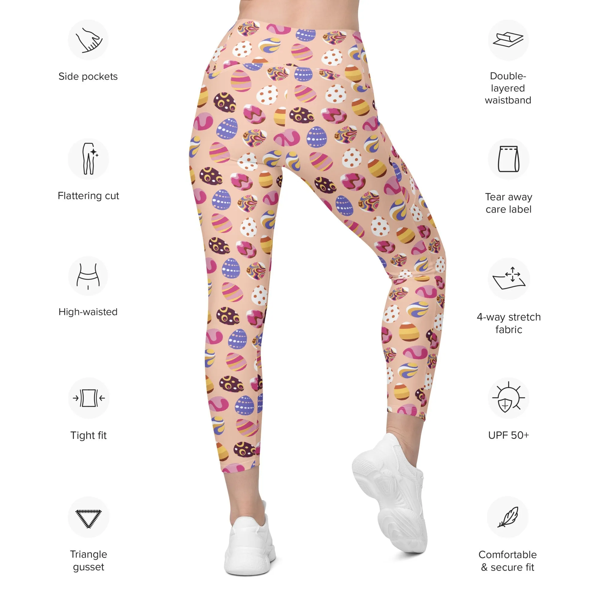 Fun Easter Eggs Pattern Leggings With Pockets