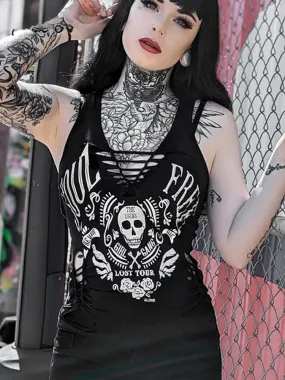 Gothic Printed Crop Skull Summer Woven Black Vintage Dark Streetwear Top