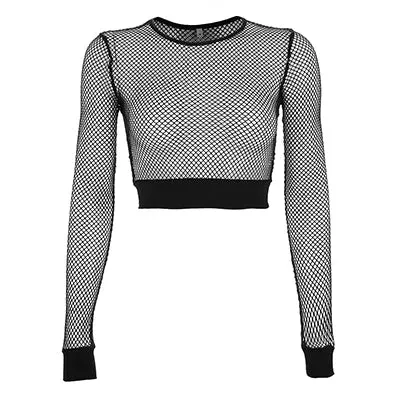 Hollow Out See Trough Long Sleeve Mesh Crop Tops