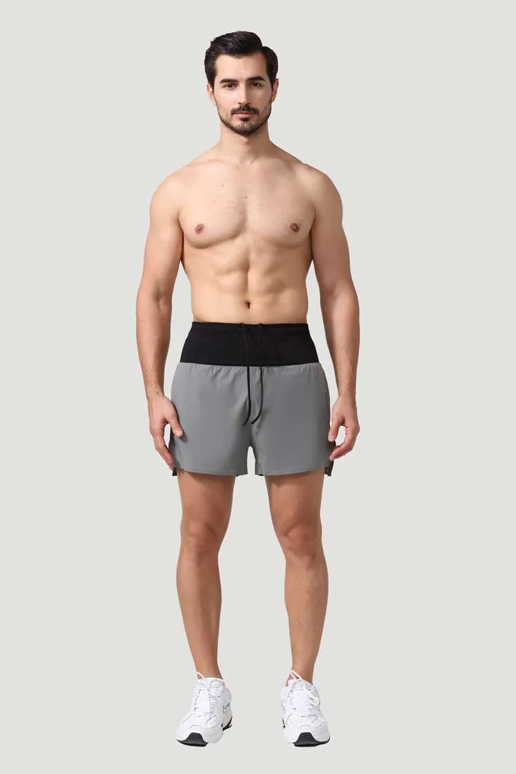 HRDK90025-Men's high-waisted compression running shorts for off-road running, marathon training, and fitness