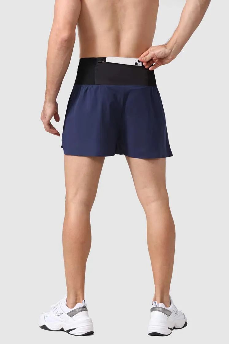 HRDK90025-Men's high-waisted compression running shorts for off-road running, marathon training, and fitness