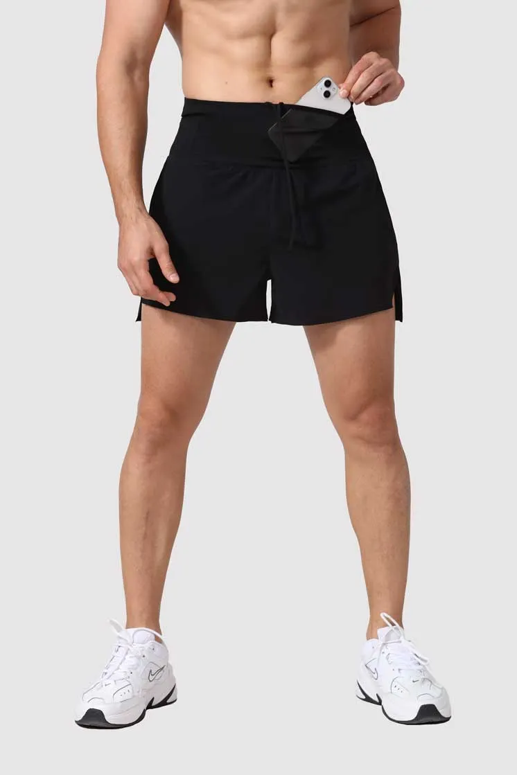 HRDK90025-Men's high-waisted compression running shorts for off-road running, marathon training, and fitness