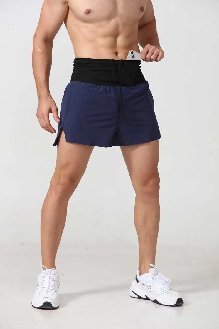 HRDK90025-Men's high-waisted compression running shorts for off-road running, marathon training, and fitness