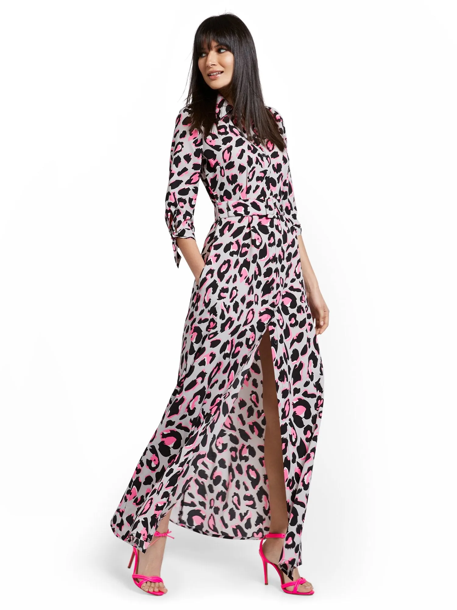 Leopard-Print Maxi Shirtdress