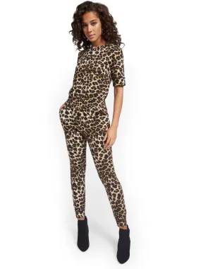 Leopard-Print Zipper-Back Jumpsuit