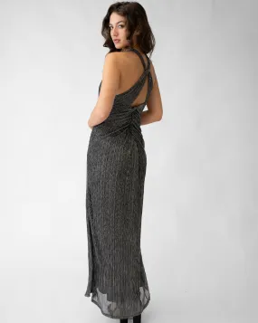 Metallic Mesh Draped Racerback Gown