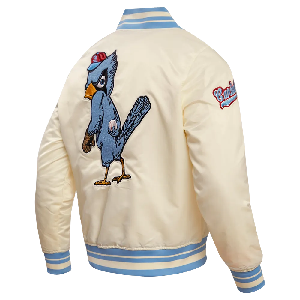 MLB ST. LOUIS CARDINALS RETRO CLASSIC MEN'S RIB SATIN JACKET (EGGSHELL/UNIVERSAL BLUE)