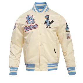 MLB ST. LOUIS CARDINALS RETRO CLASSIC MEN'S RIB SATIN JACKET (EGGSHELL/UNIVERSAL BLUE)