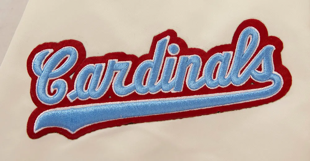 MLB ST. LOUIS CARDINALS RETRO CLASSIC MEN'S RIB SATIN JACKET (EGGSHELL/UNIVERSAL BLUE)