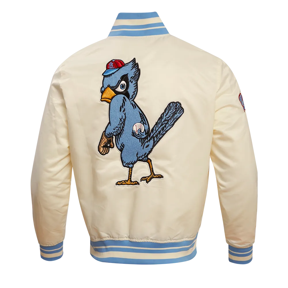 MLB ST. LOUIS CARDINALS RETRO CLASSIC MEN'S RIB SATIN JACKET (EGGSHELL/UNIVERSAL BLUE)