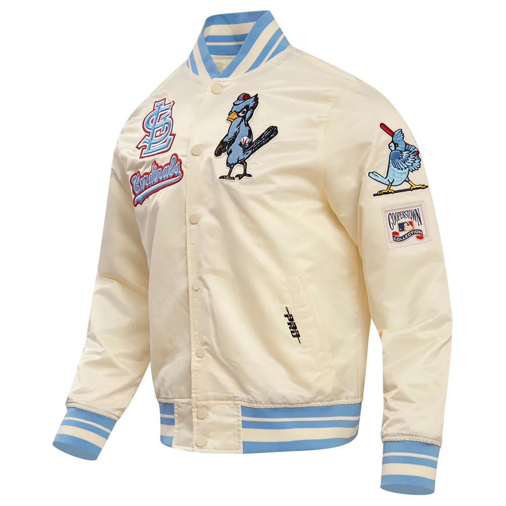 MLB ST. LOUIS CARDINALS RETRO CLASSIC MEN'S RIB SATIN JACKET (EGGSHELL/UNIVERSAL BLUE)