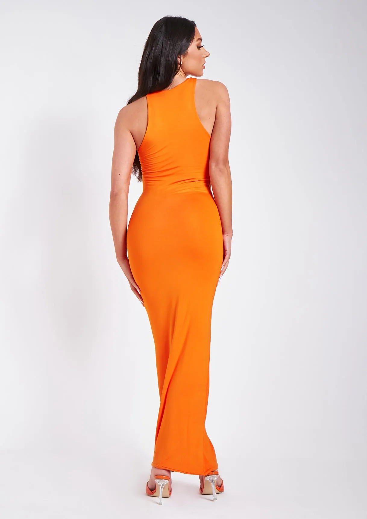 Naomi Orange Racer Back Thong Side Maxi Dress