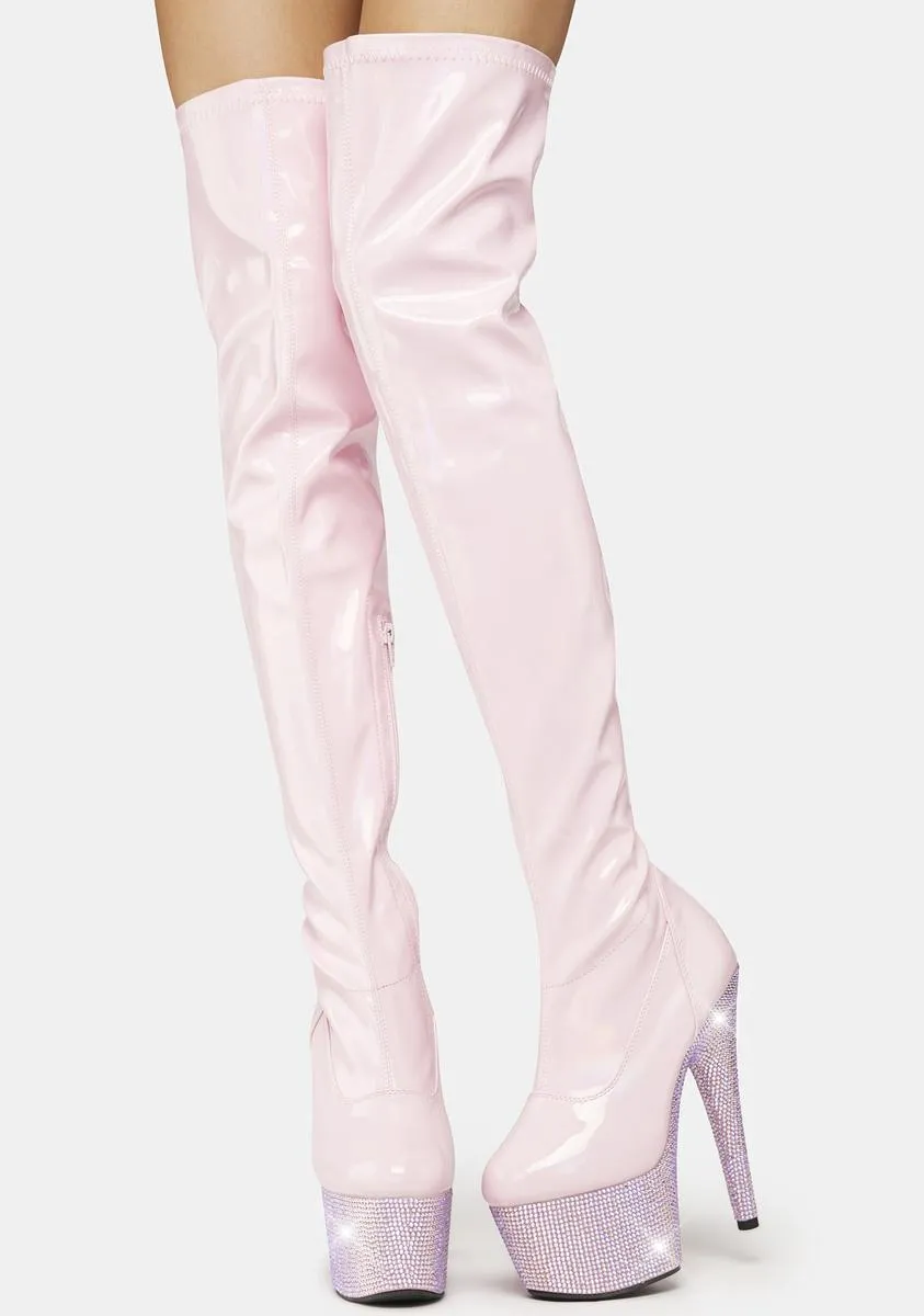 Pink Bejeweled-3000-7 Thigh High Boots