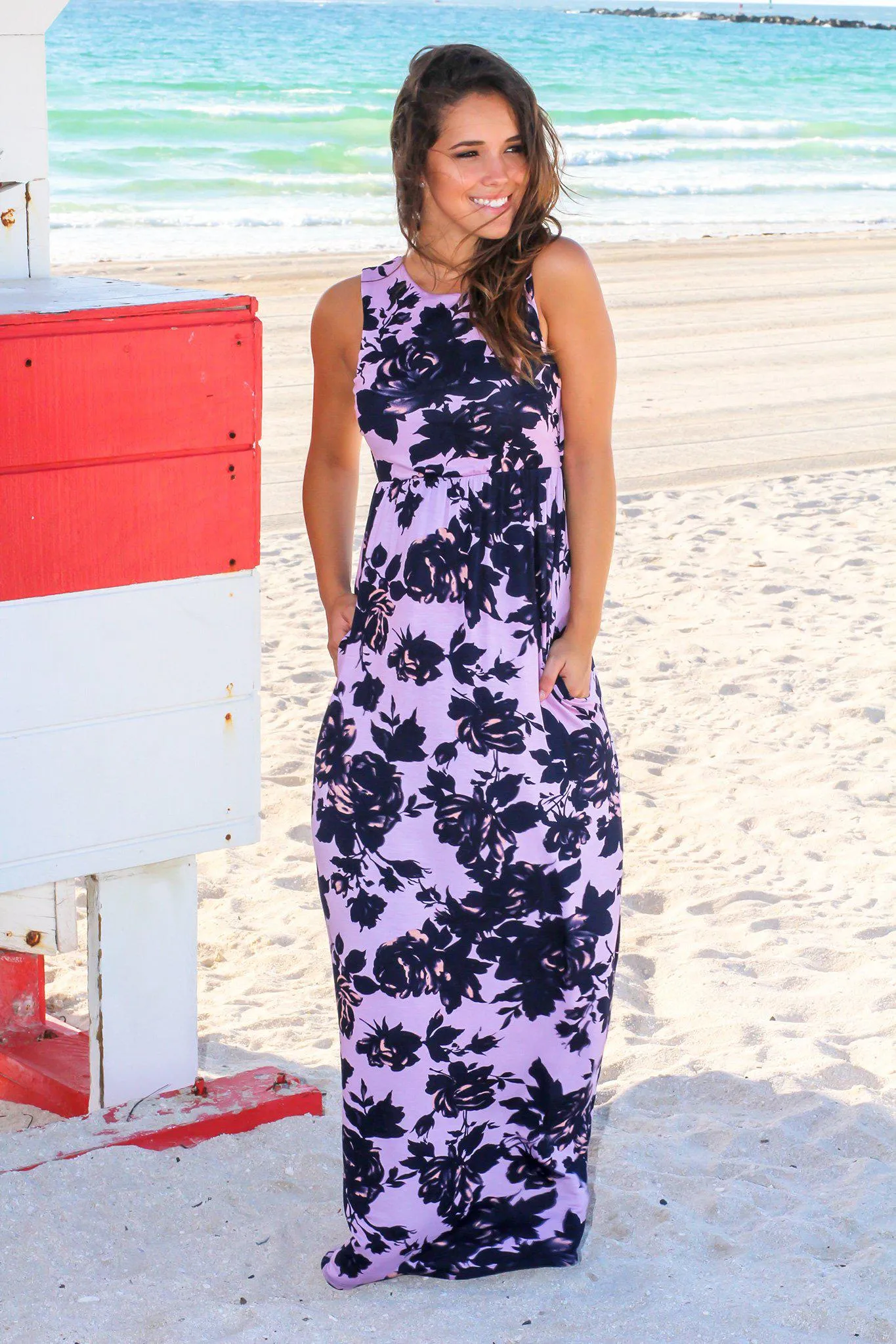 Purple Floral Racerback Maxi Dress