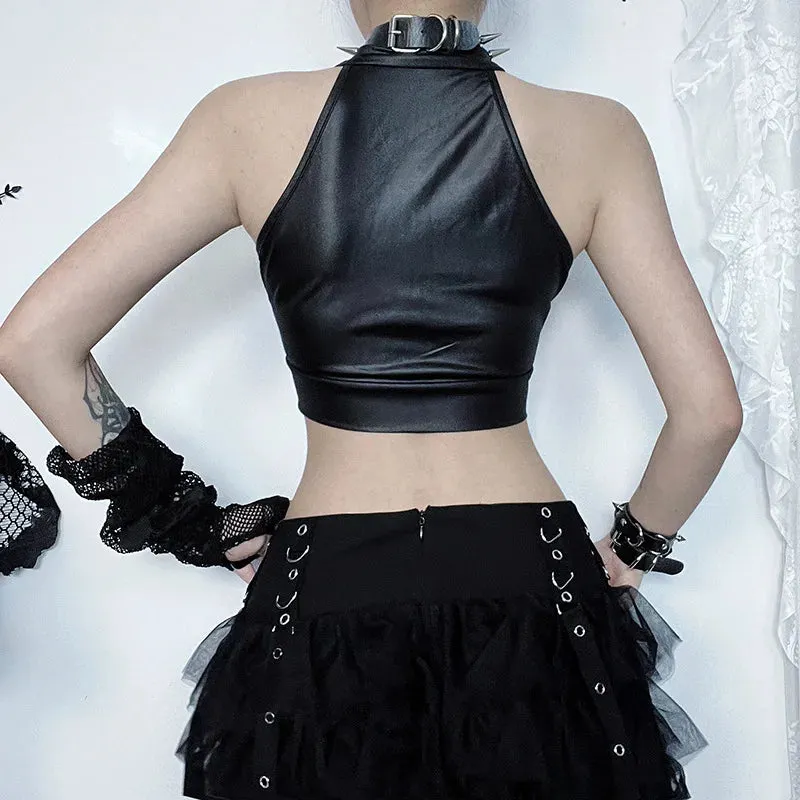 Sexy Hollowed Out Gothic Lace Up Y2k Crop Top