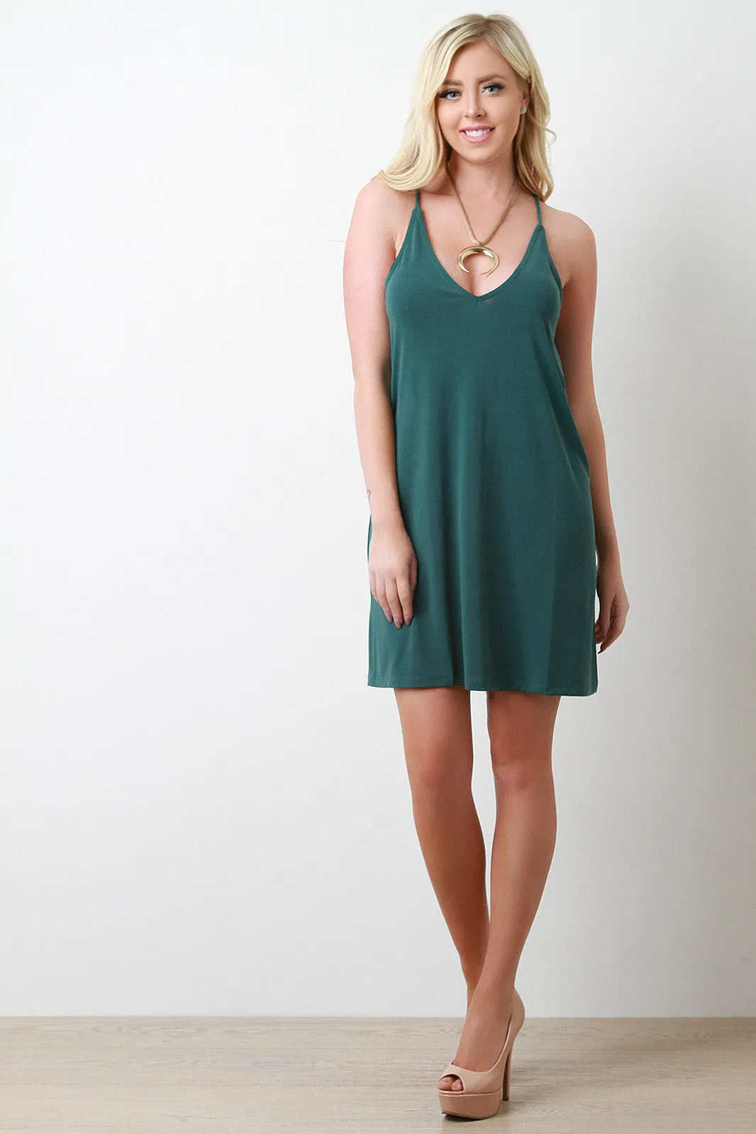 Smooth Knit V-Neck Racerback Shift Dress