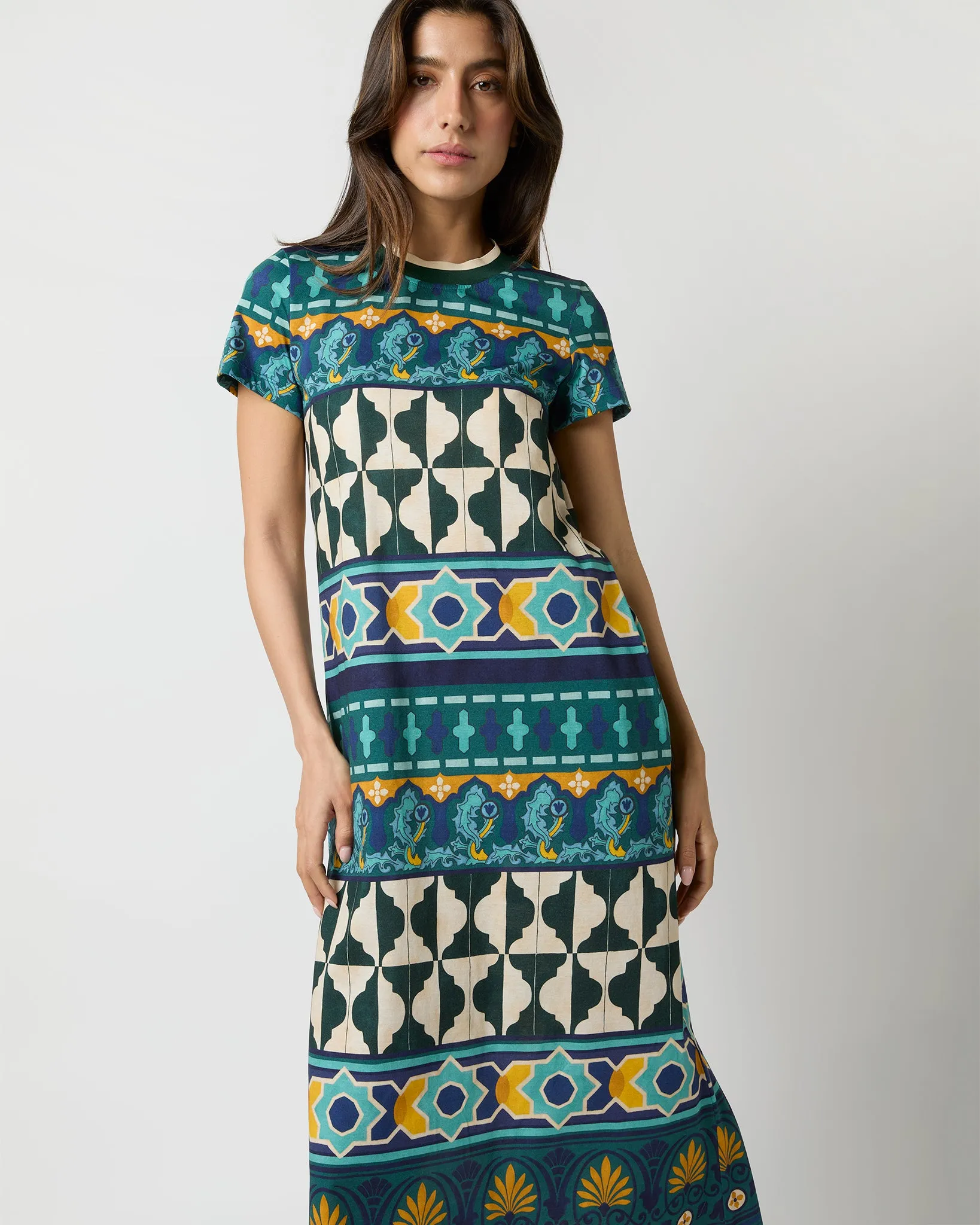 Sporty Swing Dress in Emerald Casareale Barré Cotton Jersey