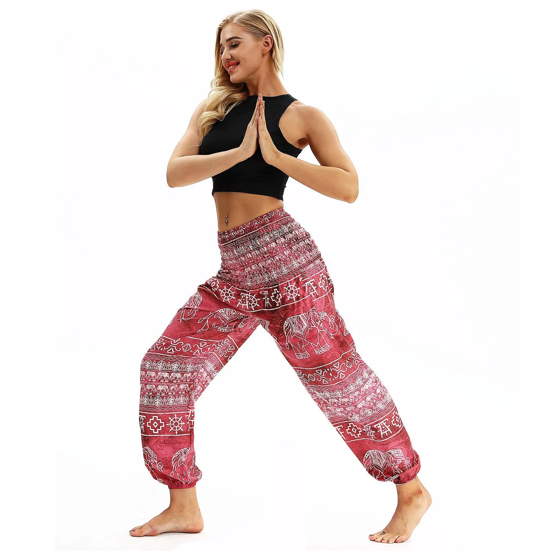 Square Elephant Pattern Digital Printing Yoga Pants Loose Women's Sports Lantern Pants Belly Dance Casual Yoga Pants 3