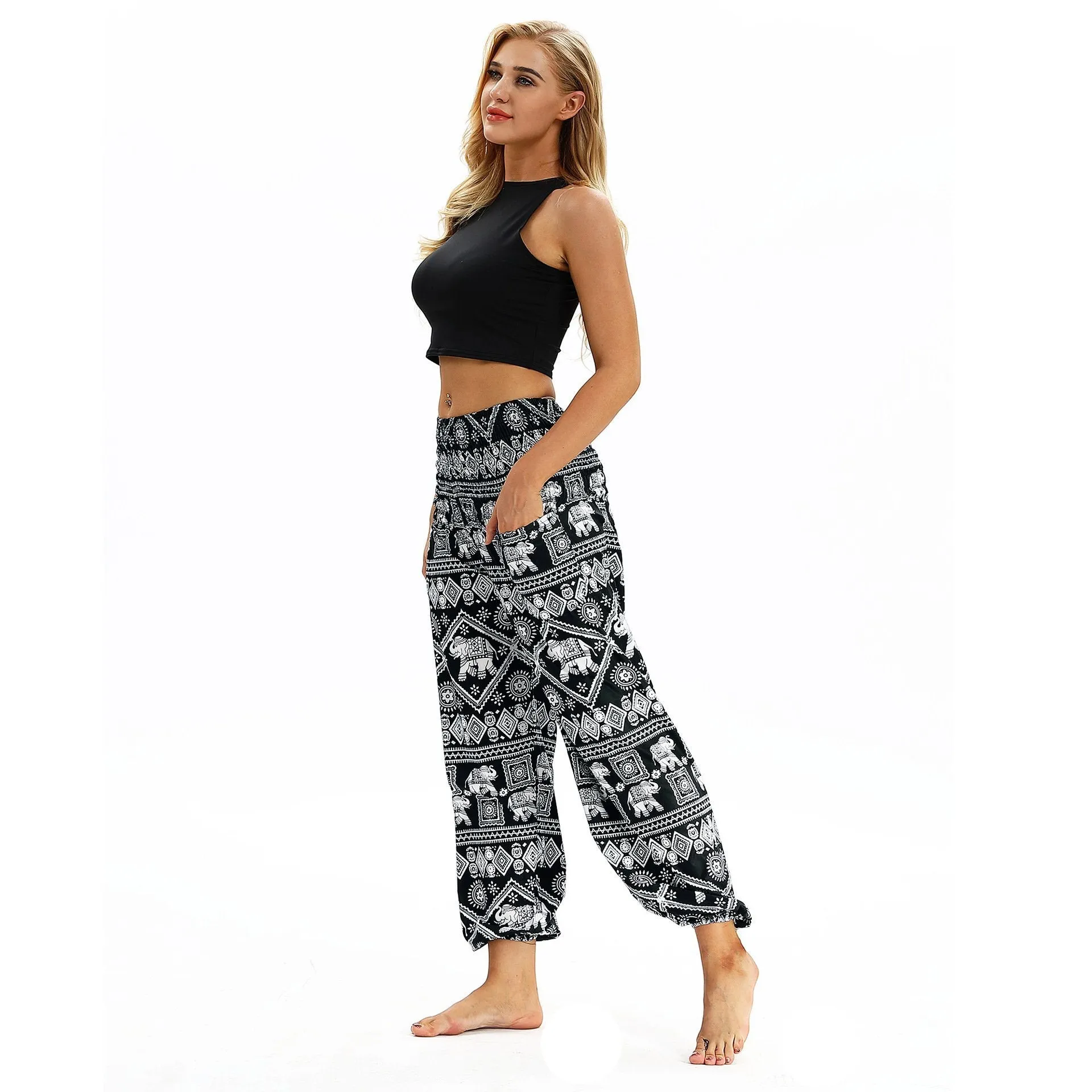 Square Elephant Pattern Digital Printing Yoga Pants Loose Women's Sports Lantern Pants Belly Dance Casual Yoga Pants 3