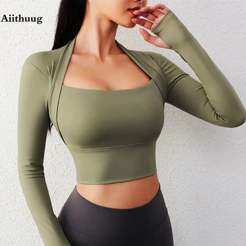 Trendy Long Sleeve Yoga Crop Top Shirts