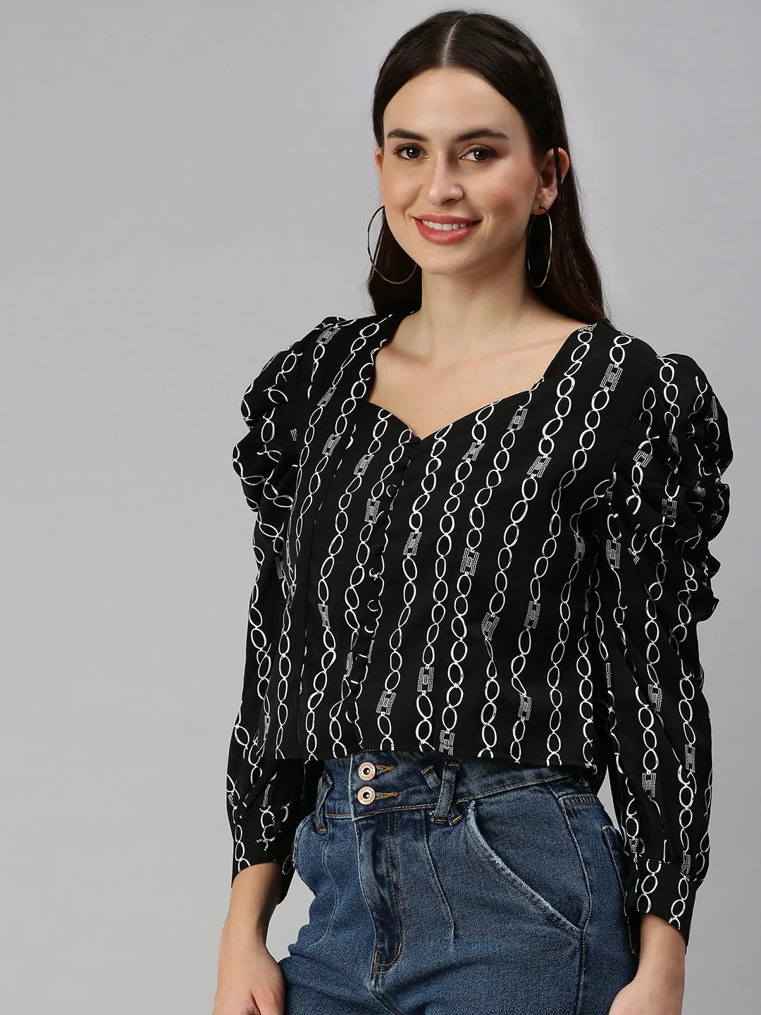 Women's Black Striped Crop Tops