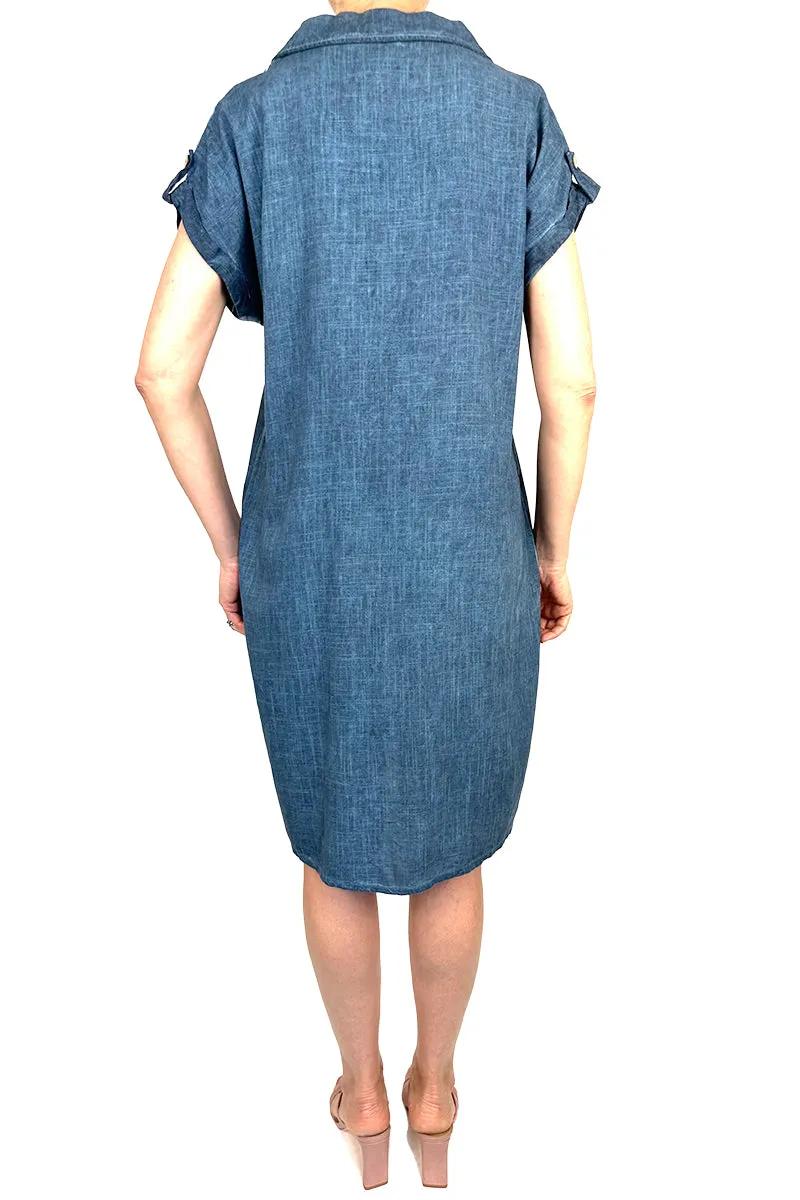 Women's dress linen blend denim blue sporty and comfortable - Sizes S - XX Large