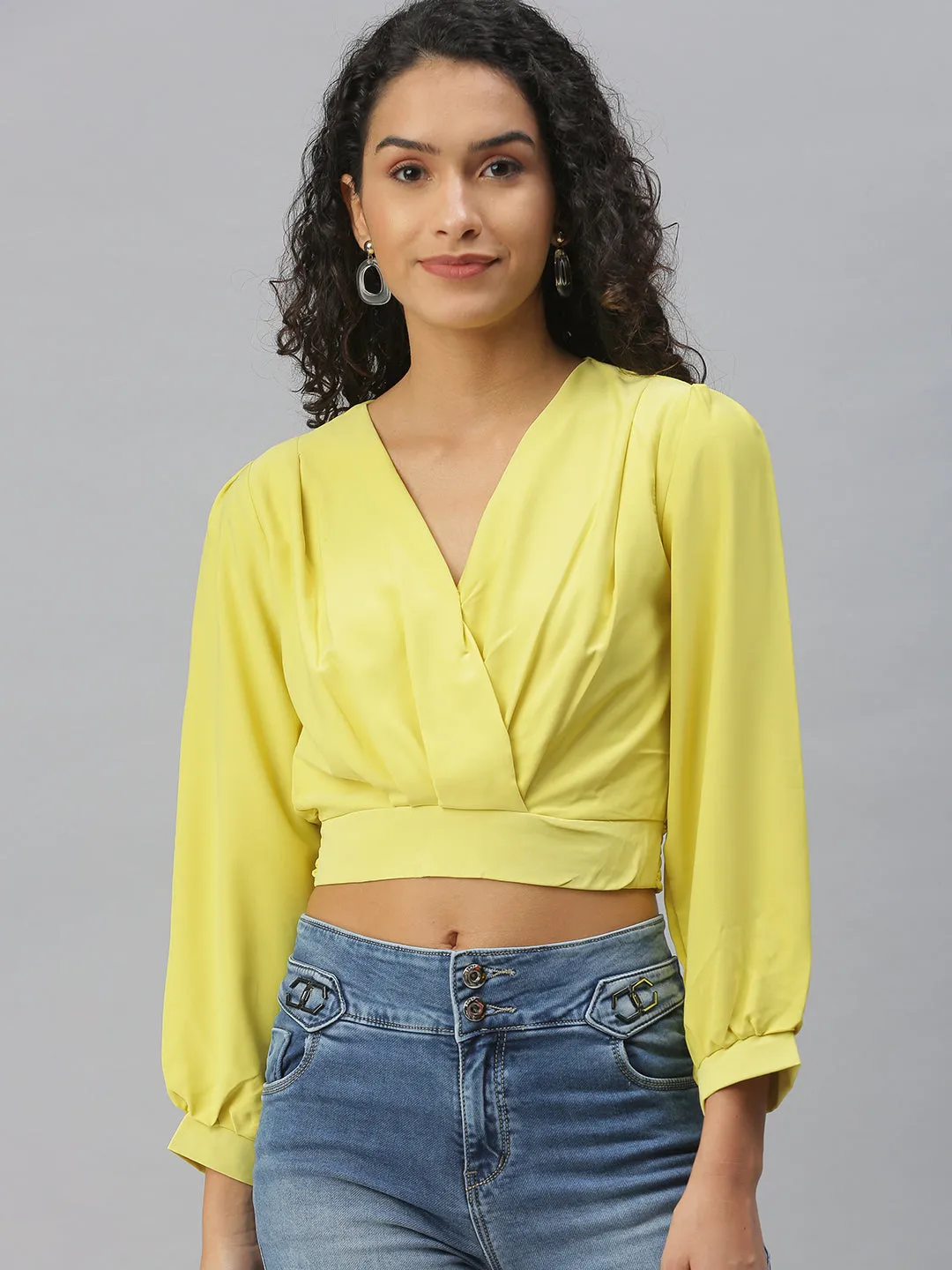 Women's Lime green Solid Crop Tops