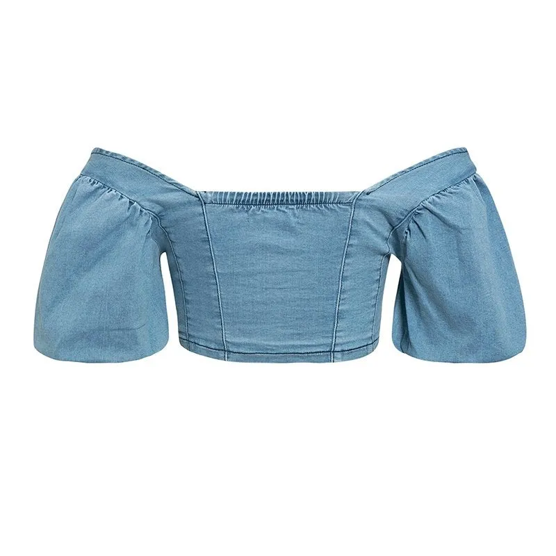 Women's Off Shoulder Slim Denim Crop Top