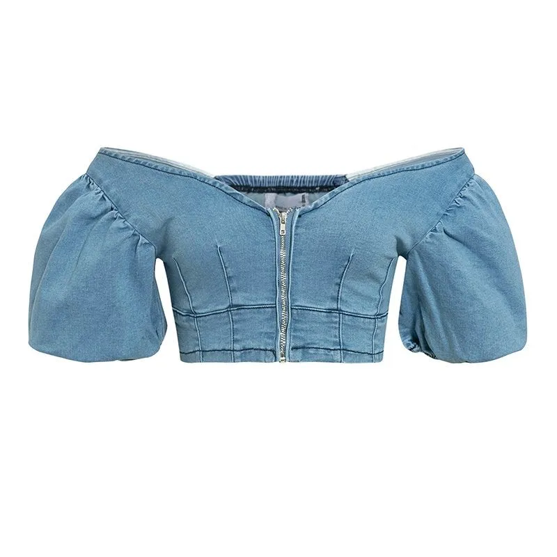 Women's Off Shoulder Slim Denim Crop Top